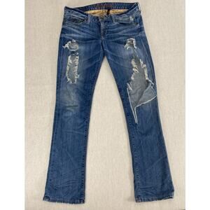 Guess Premium Jeans Womens 30 Blue Denim Stretch Distressed Starlet Straight Leg